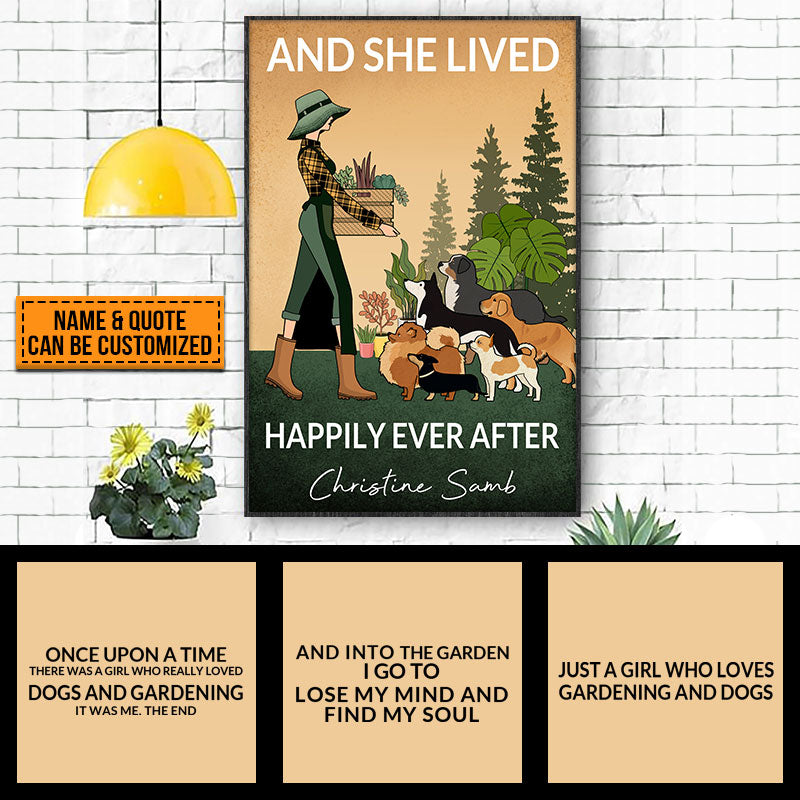 Personalized Retro Garden Girl Loves Dogs Custom Quotes Customized Poster