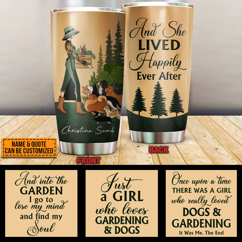 Personalized Retro Garden Girl Loves Dogs Custom Quotes Customized Tumbler