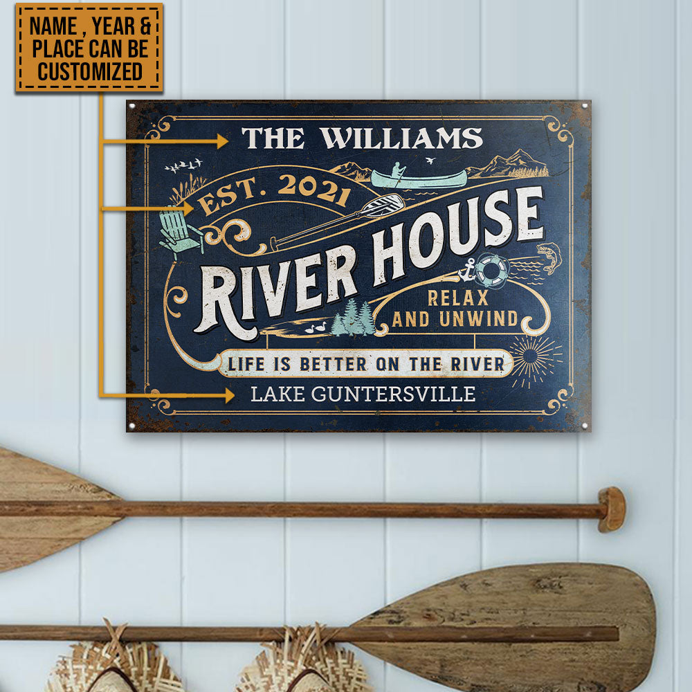 Personalized River House Life Better Customized Classic Metal Signs