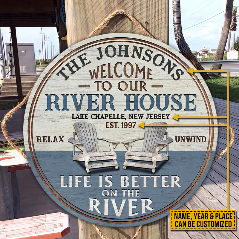 Personalized River House Life Is Better Custom Wood Circle Sign