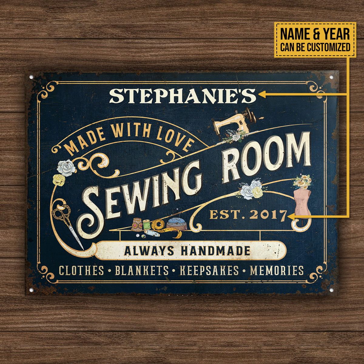 Personalized Sewing Room Customized Classic Metal Signs - Wander