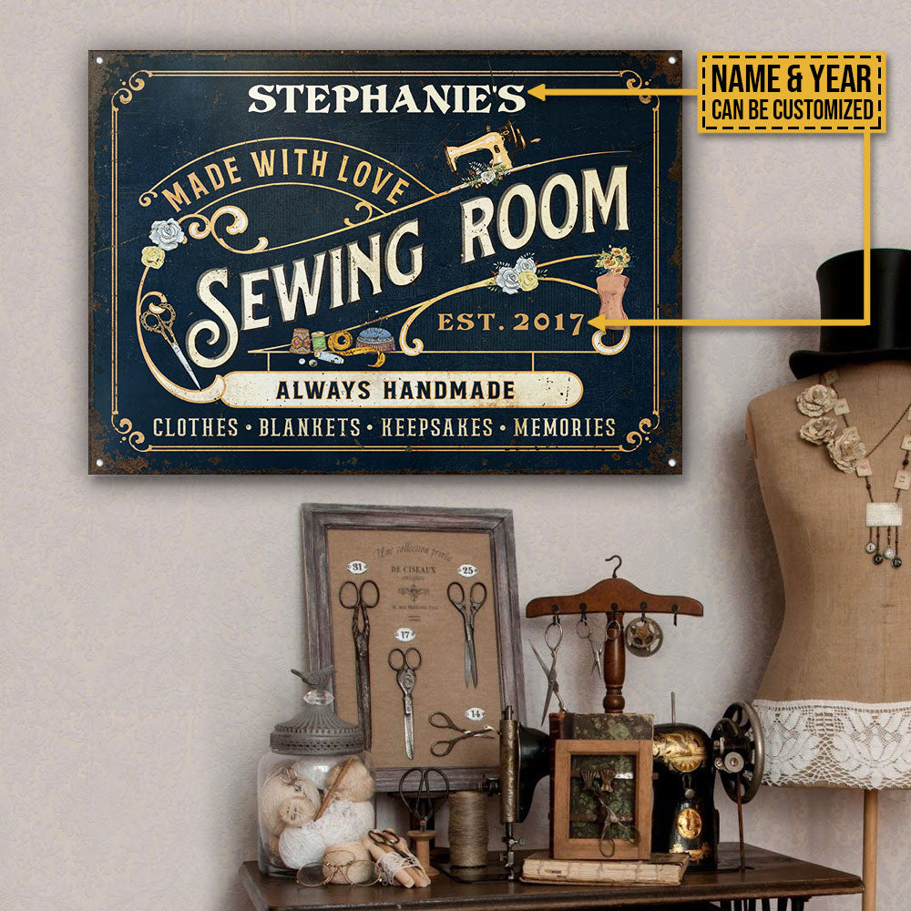 Personalized Sewing Room Made With Love Customized Classic Metal Signs