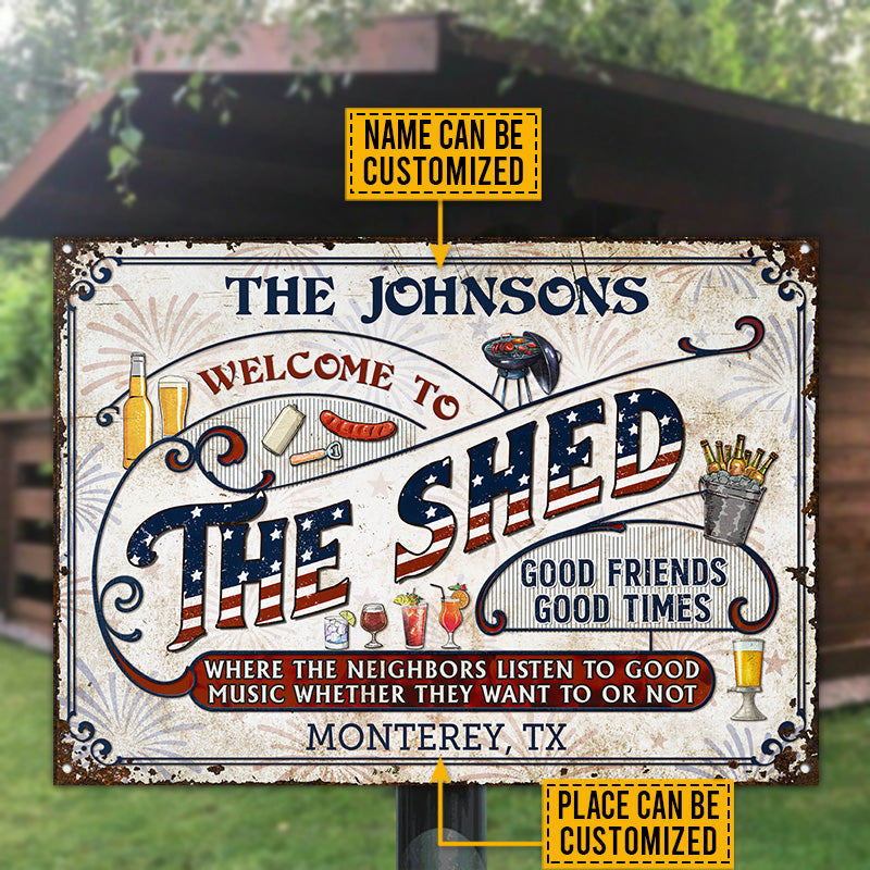 Personalized Shed Grilling Stars & Stripes Listen To The Good Music Custom Classic Metal Signs