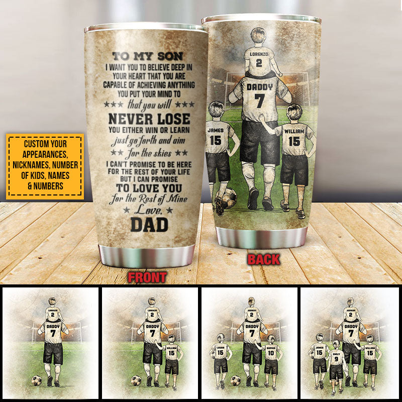 Personalized Soccer Dad And Child Never Lose Custom Kids Custom Tumbler