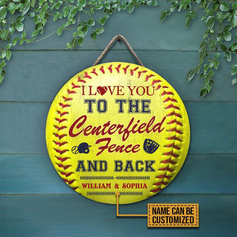 Personalized Softball Couple I Love You Customized Wood Circle Sign