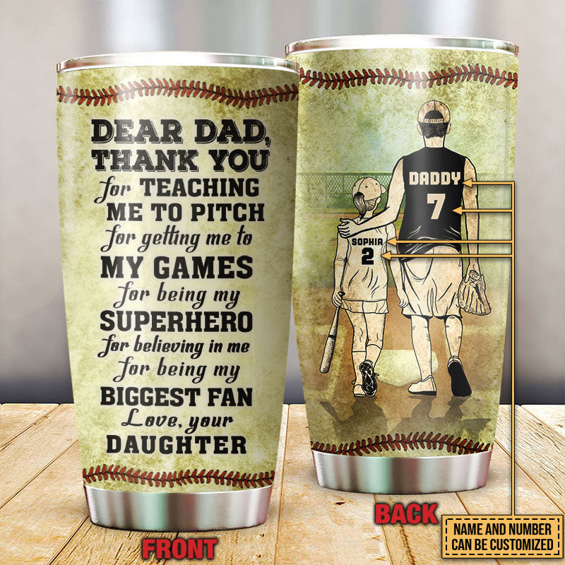 Personalized Softball Dad And Daughter Thank You Customized Tumbler