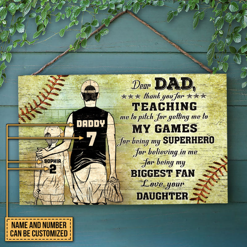 Personalized Softball Dad And Daughter Thank You Customized Wood Rectangle Sign