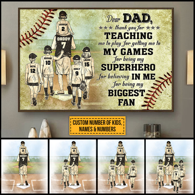 Personalized Softball Dad And Daughter Thank You Dad Custom Poster