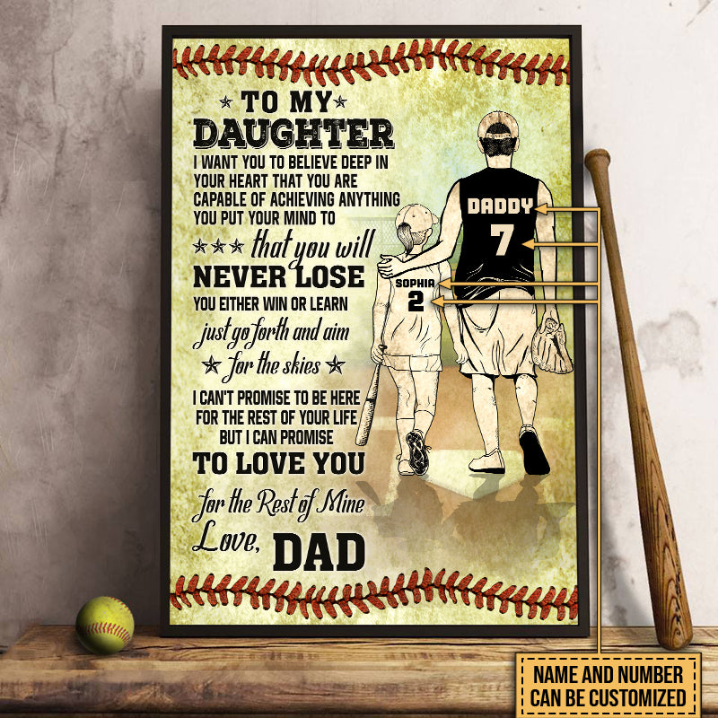 Personalized Softball Dad And Daughter Will Never Lose Customized Poster