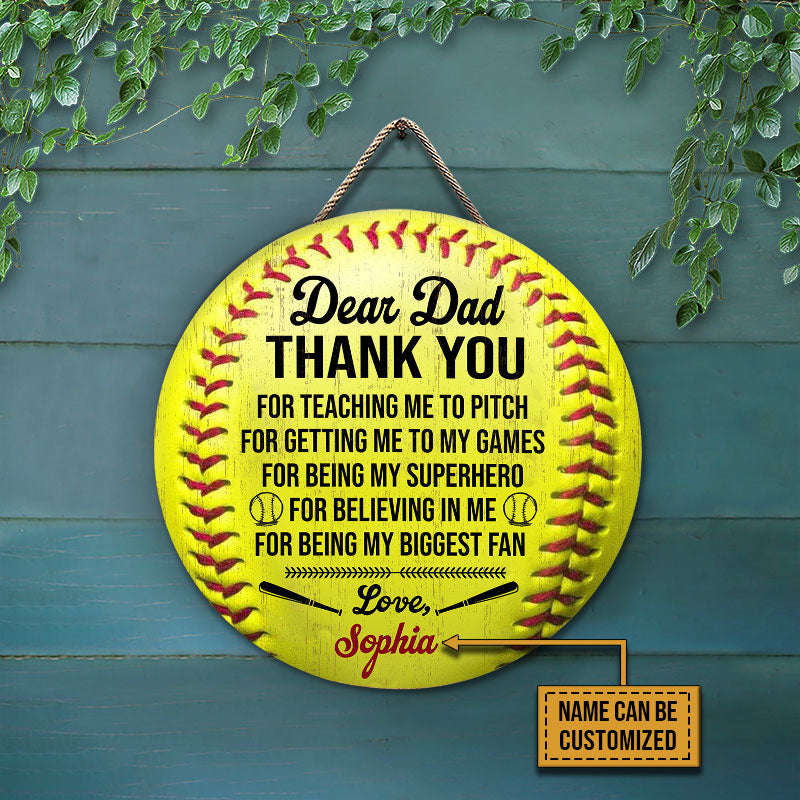 Personalized Softball Thank You Dad Customized Wood Circle Sign