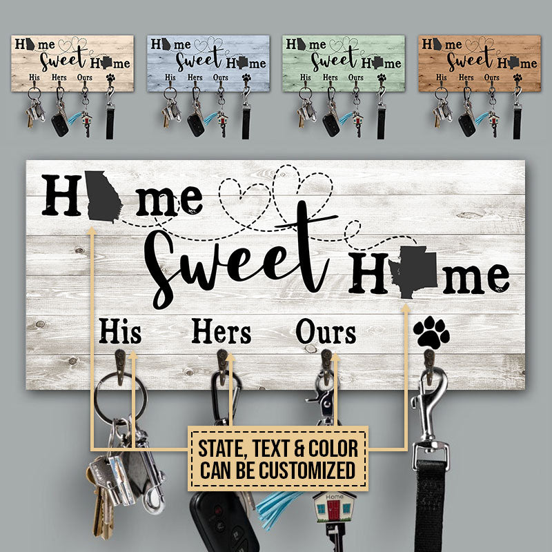 Personalized Starter Home State Home Sweet Home Custom Wood Key Holder