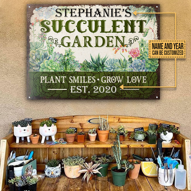 Personalized Succulent Garden Grow Love Customized Classic Metal Signs