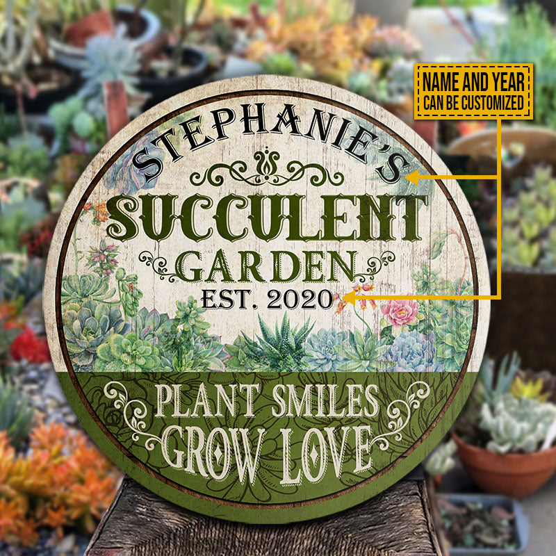 Personalized Succulent Garden Grow Love Customized Wood Circle Sign