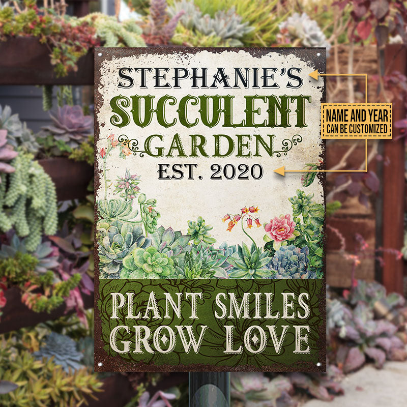 Personalized Succulent Garden Grow Love Vertical Customized Classic Metal Signs