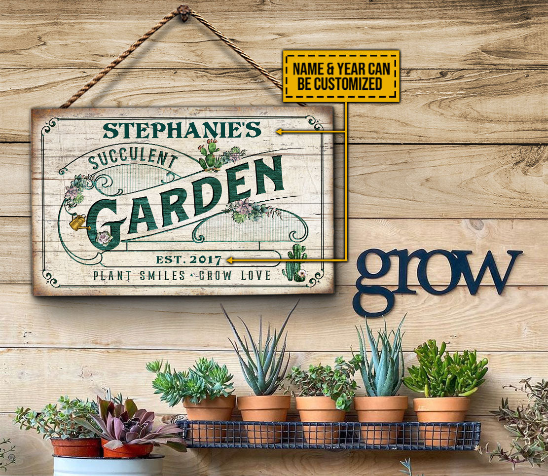 Personalized Succulent Garden Plant Smiles Grow Customized Wood Rectangle Sign