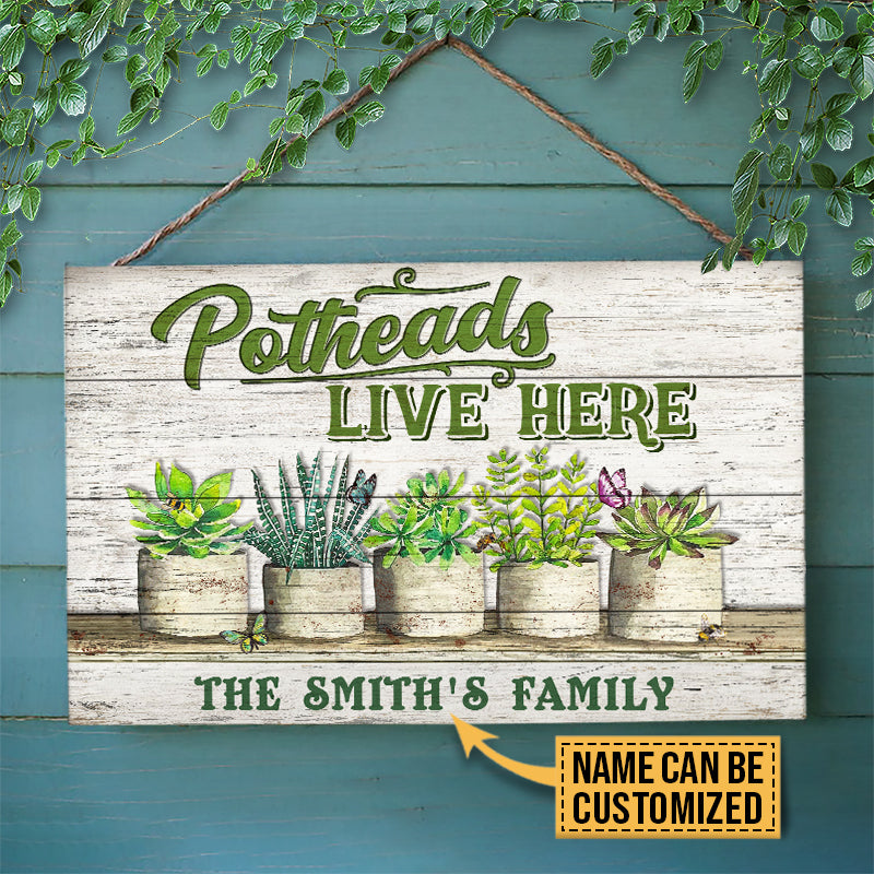 Personalized Succulent Potheads Live Here Customized Wood Rectangle Sign