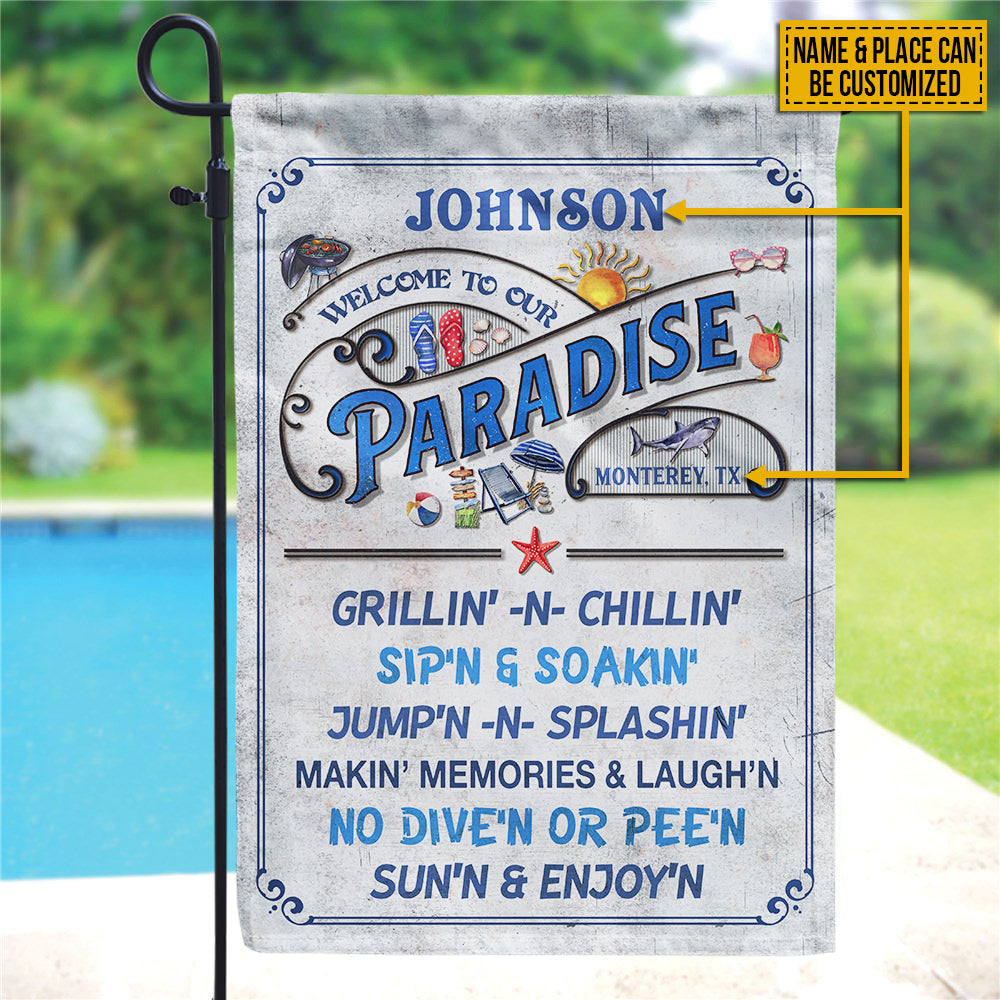 Personalized Swimming Pool Welcome To Our Paradise Custom Flag