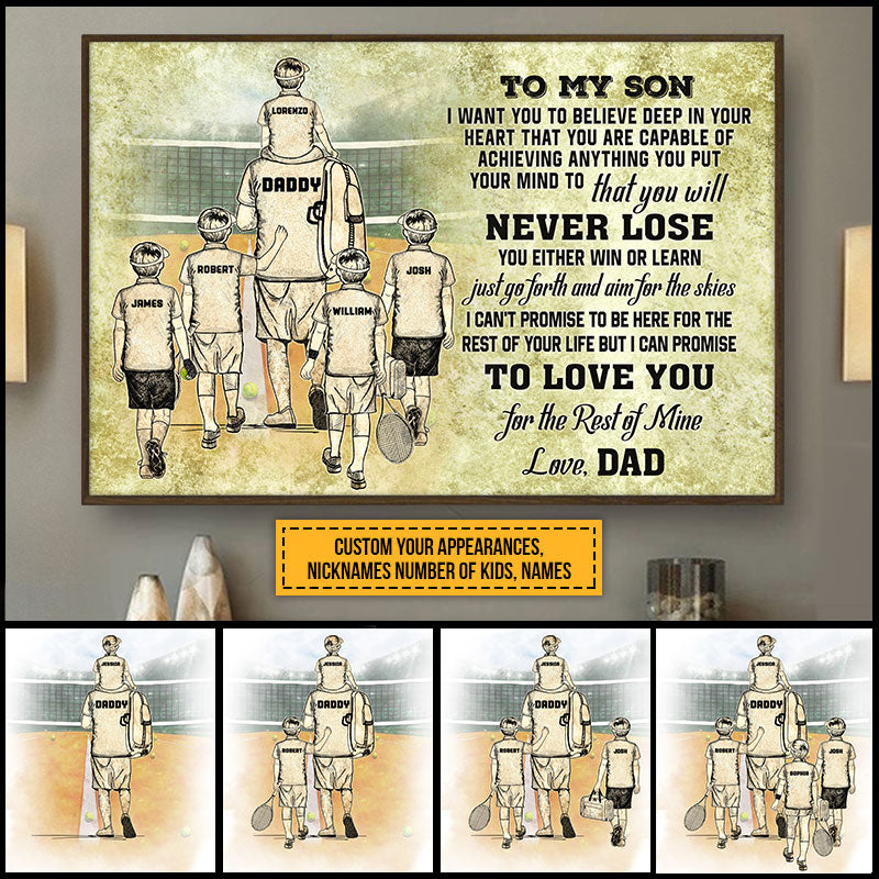 Personalized Tennis Dad And Child Never Lose Custom Kids Custom Poster