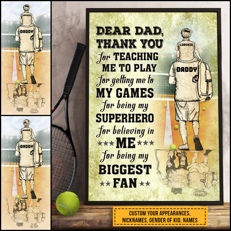 Personalized Tennis Dad And Child Thank You Custom Poster