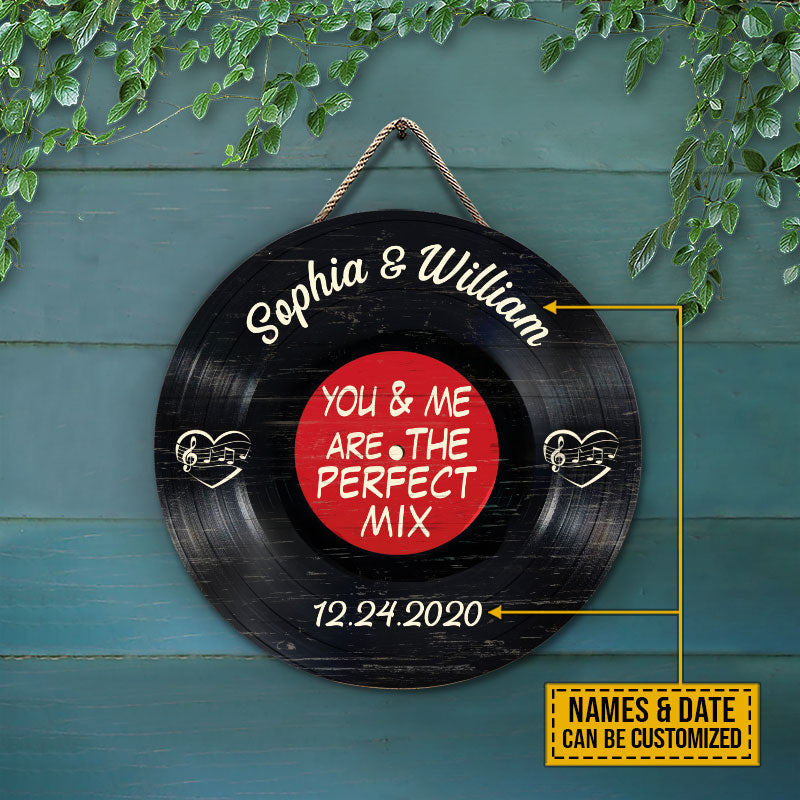 Personalized Vinyl Disc Couple The Perfect Mix Custom Wood Circle Sign