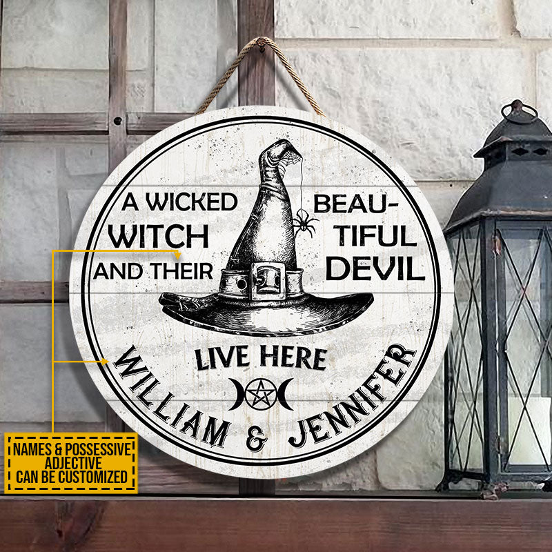 Personalized Witch Beautiful Devil Custom Wood Circle Sign