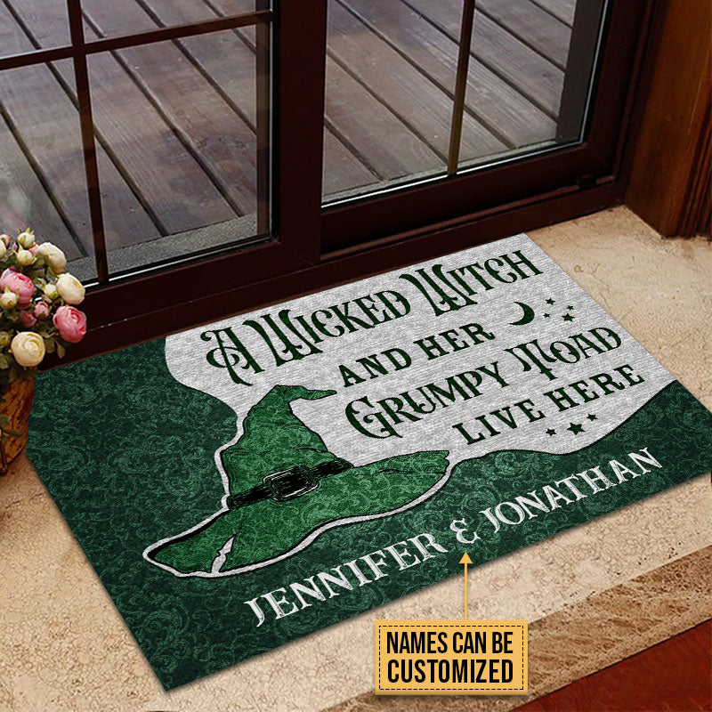 Personalized Witch Grumpy Toad Live Here Customized Doormat