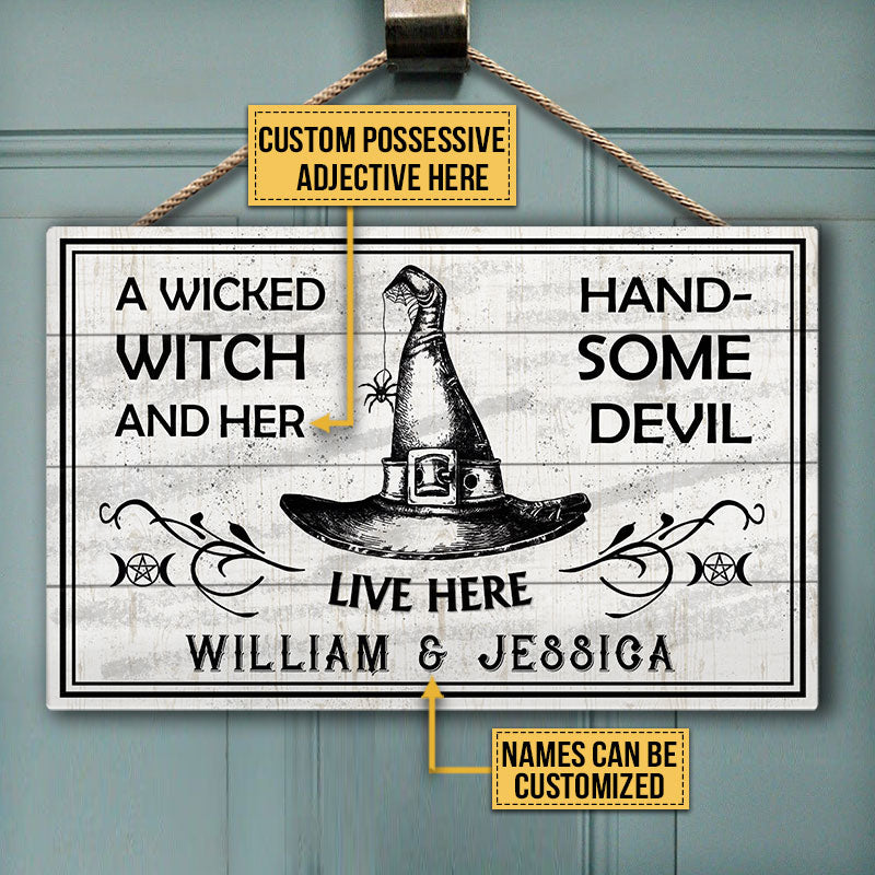 Personalized Witch Handsome Devil Customized Wood Rectangle Sign