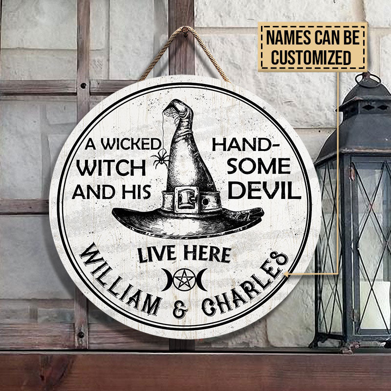 Personalized Witch His Handsome Devil Customized Wood Circle Sign