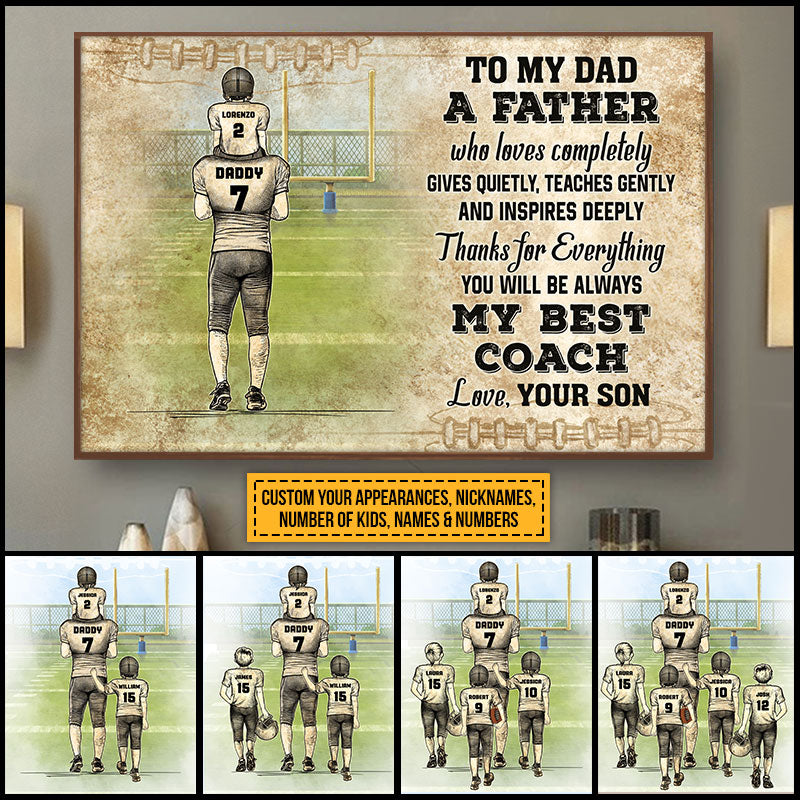 Personalized American Football Dad And Child My Best Coach Custom Kids Custom Poster