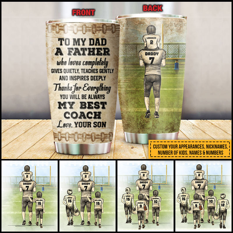 Personalized American Football Dad And Child My Best Coach Custom Kids Custom Tumbler