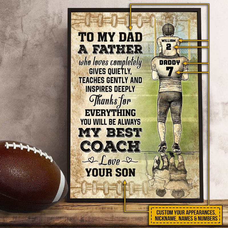 Personalized American Football Dad And Child My Best Coach Custom Poster
