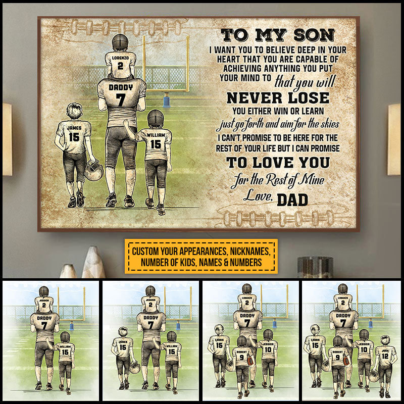 Personalized American Football Dad And Child Never Lose Custom Kids Custom Poster