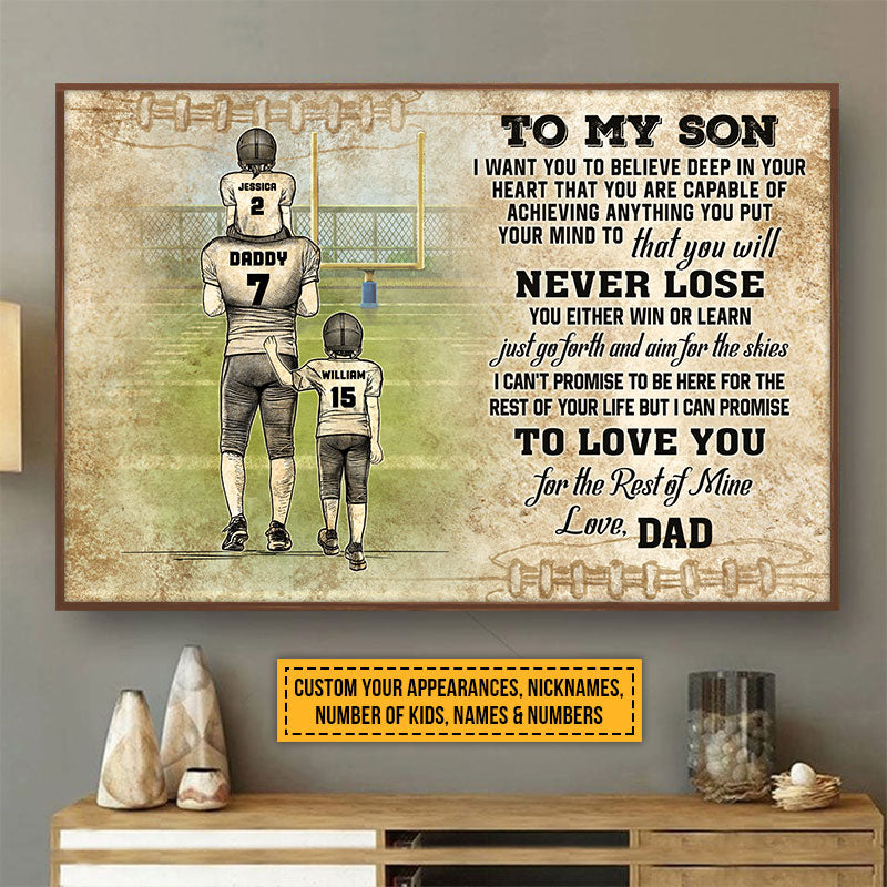 Customize My Son Football Player Never Lose Vertical Posters