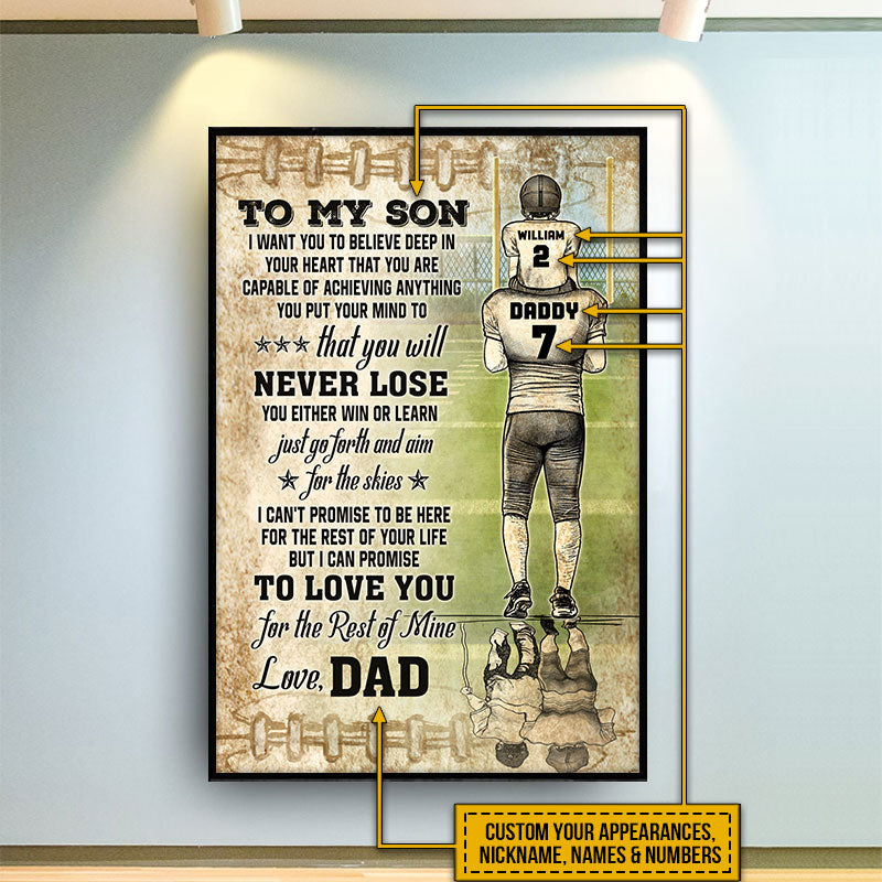 Customize My Son Football Player Never Lose Vertical Posters