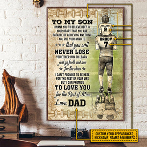 Customize My Son Football Player Never Lose Vertical Posters Motivation  Wall Art Poster Meaningful Gift From Mom Dad - Godoprint