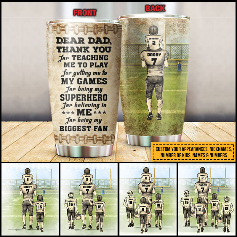 Personalized American Football Dad And Child Thank You Custom Kids Custom Tumbler