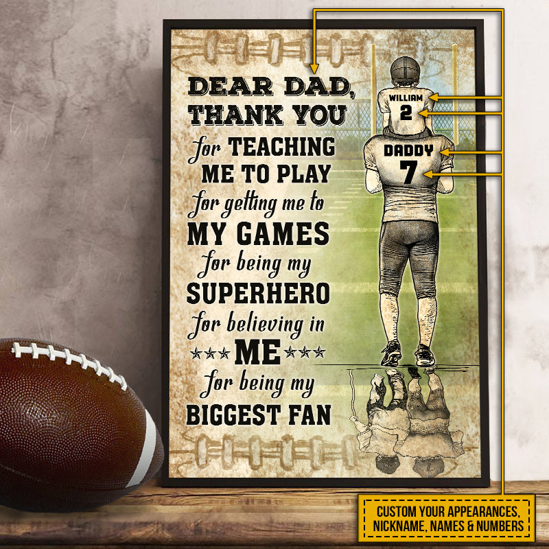 Personalized American Football Dad And Child Thank You Custom Poster