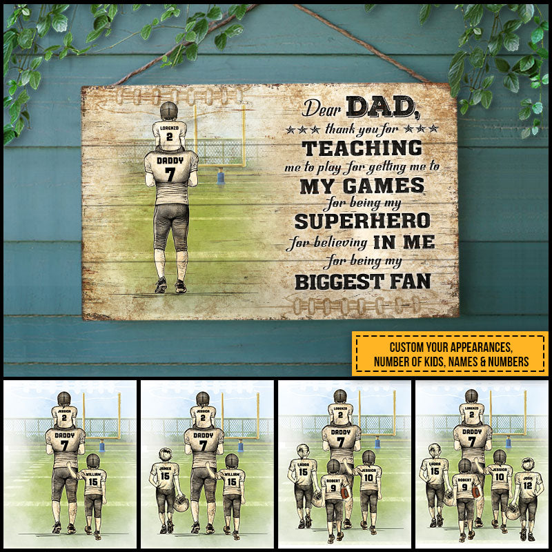 Personalized American Football Dad And Child Thank You Custom Wood Rectangle Sign