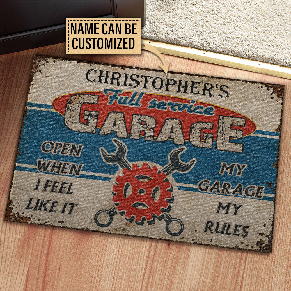 His Garage Rules Personalized Doormat