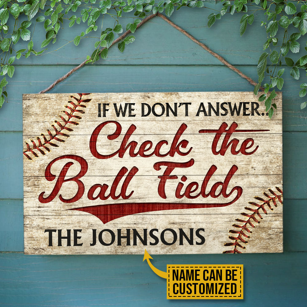 Personalized Baseball Check The Ball Field Customized Wood Rectangle Sign