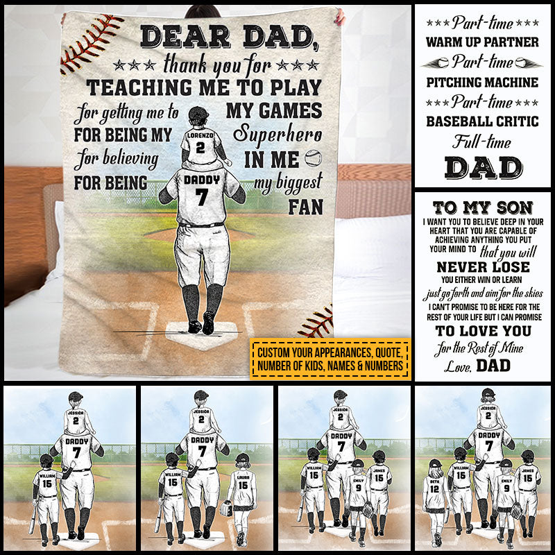 Personalized Baseball Dad And Child Thank You Dad Custom Blanket
