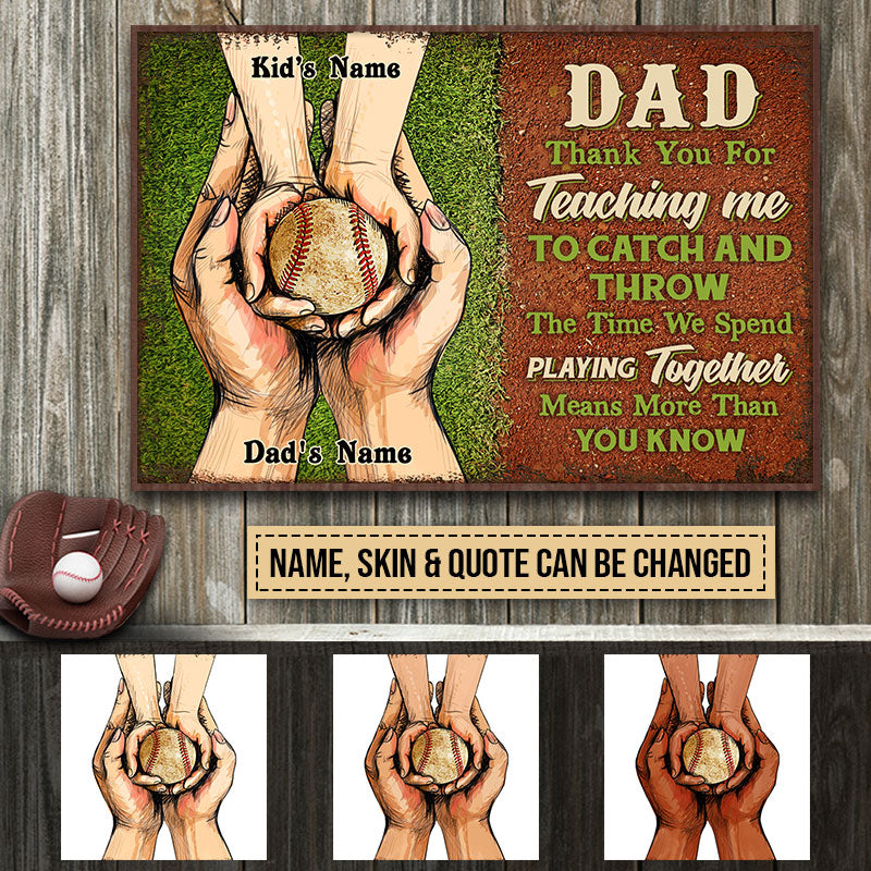 Personalized Baseball Dad And Kid Hands Customized Poster