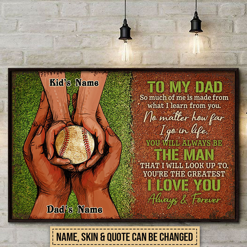 Personalized Baseball Dad And Kid Hands Customized Poster