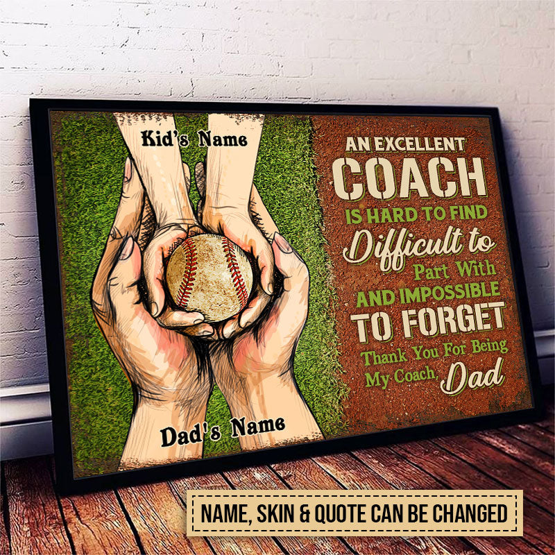 Personalized Baseball Dad And Kid Hands Customized Poster