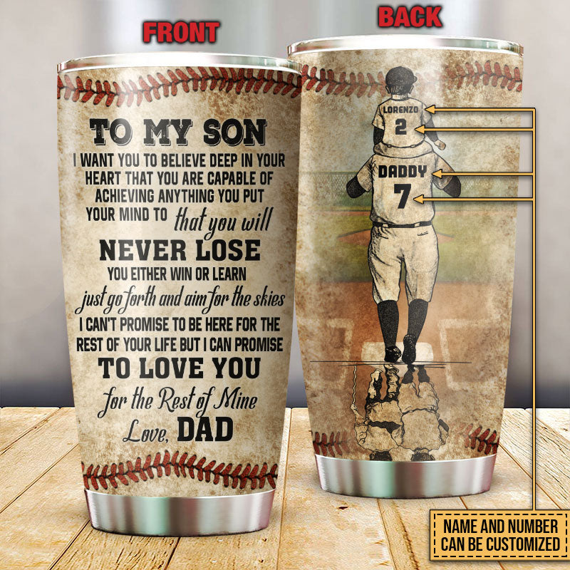 Personalized Baseball Dad And Son Never Lose Customized Tumbler