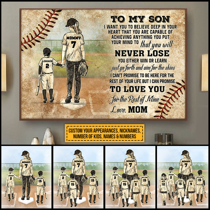 Personalized Baseball Mom And Child Never Lose Custom Poster
