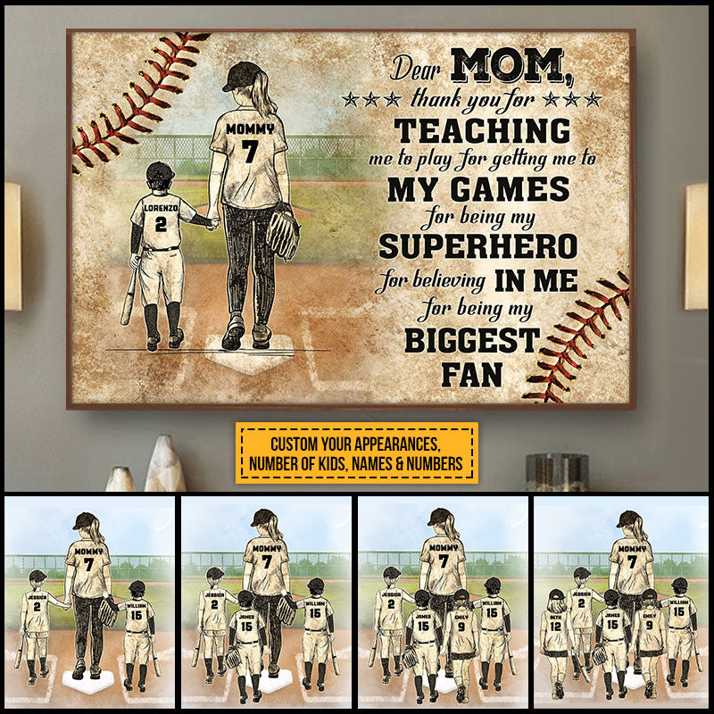 Personalized Baseball Mom And Child Thank You Custom Poster