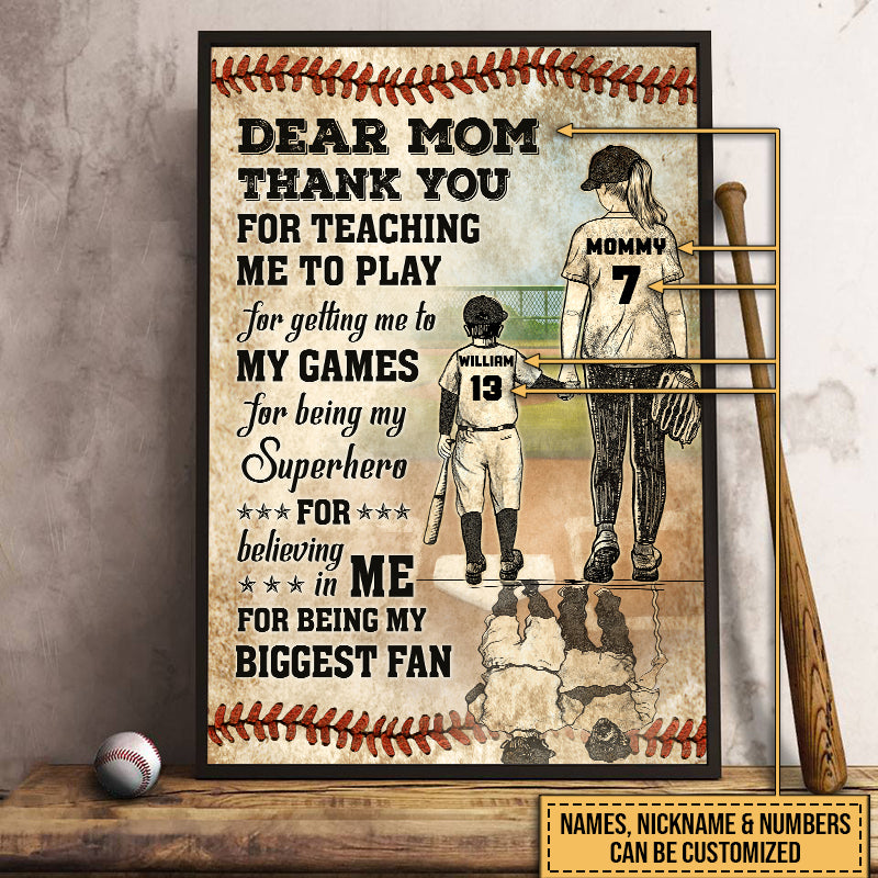 Personalized Baseball Mom And Son Thank You Custom Poster