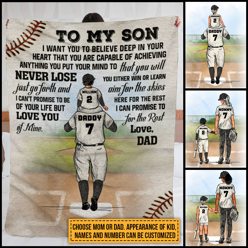 Personalized Baseball Parent And Child Never Lose Custom Fleece Blanket