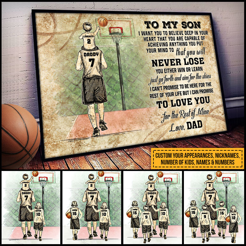 Personalized Basketball Dad And Child Never Lose Custom Kid Custom Poster